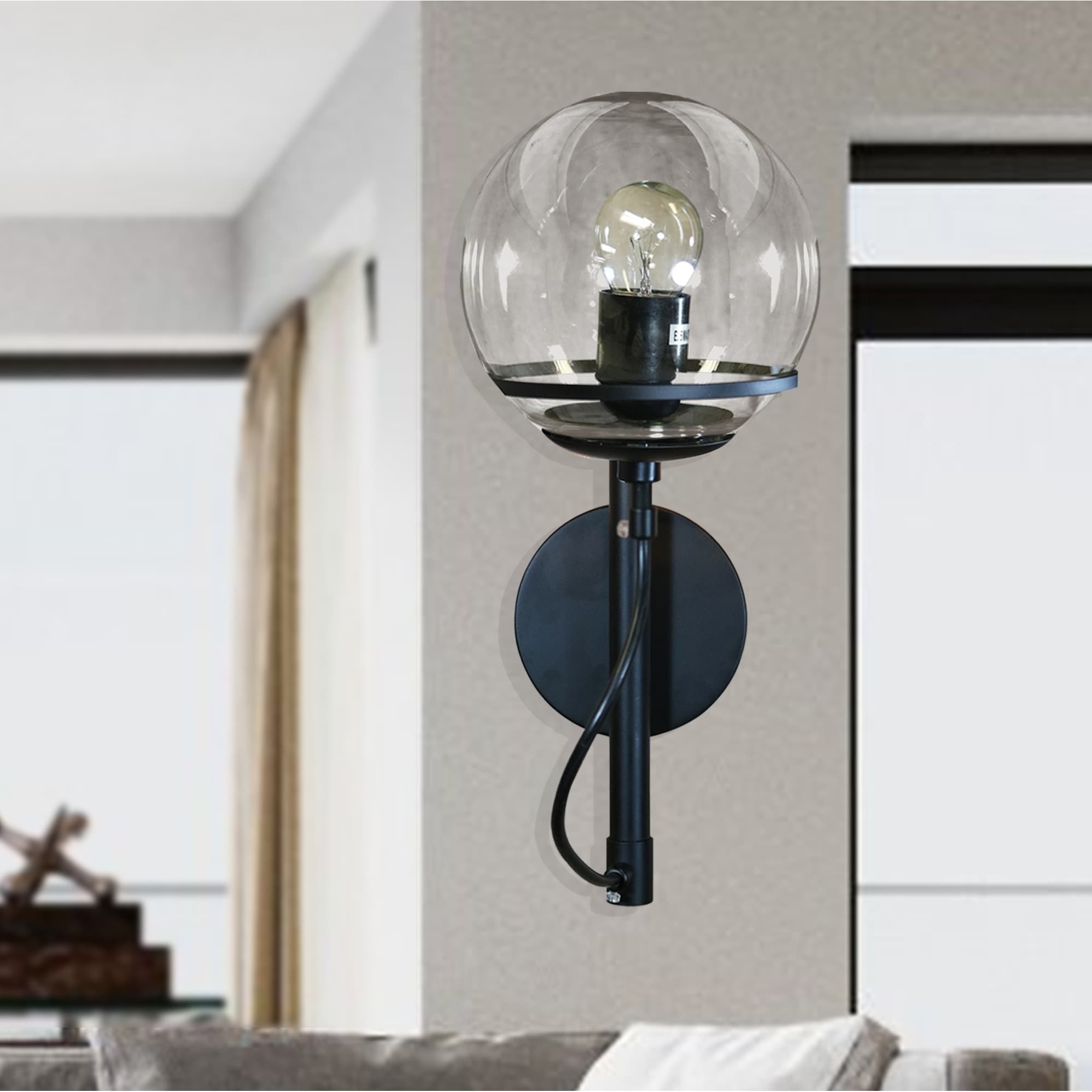 Warehouse of Tiffany Marianus Black 1-Light Sconce with Clear Glass Shade (includes bulb)