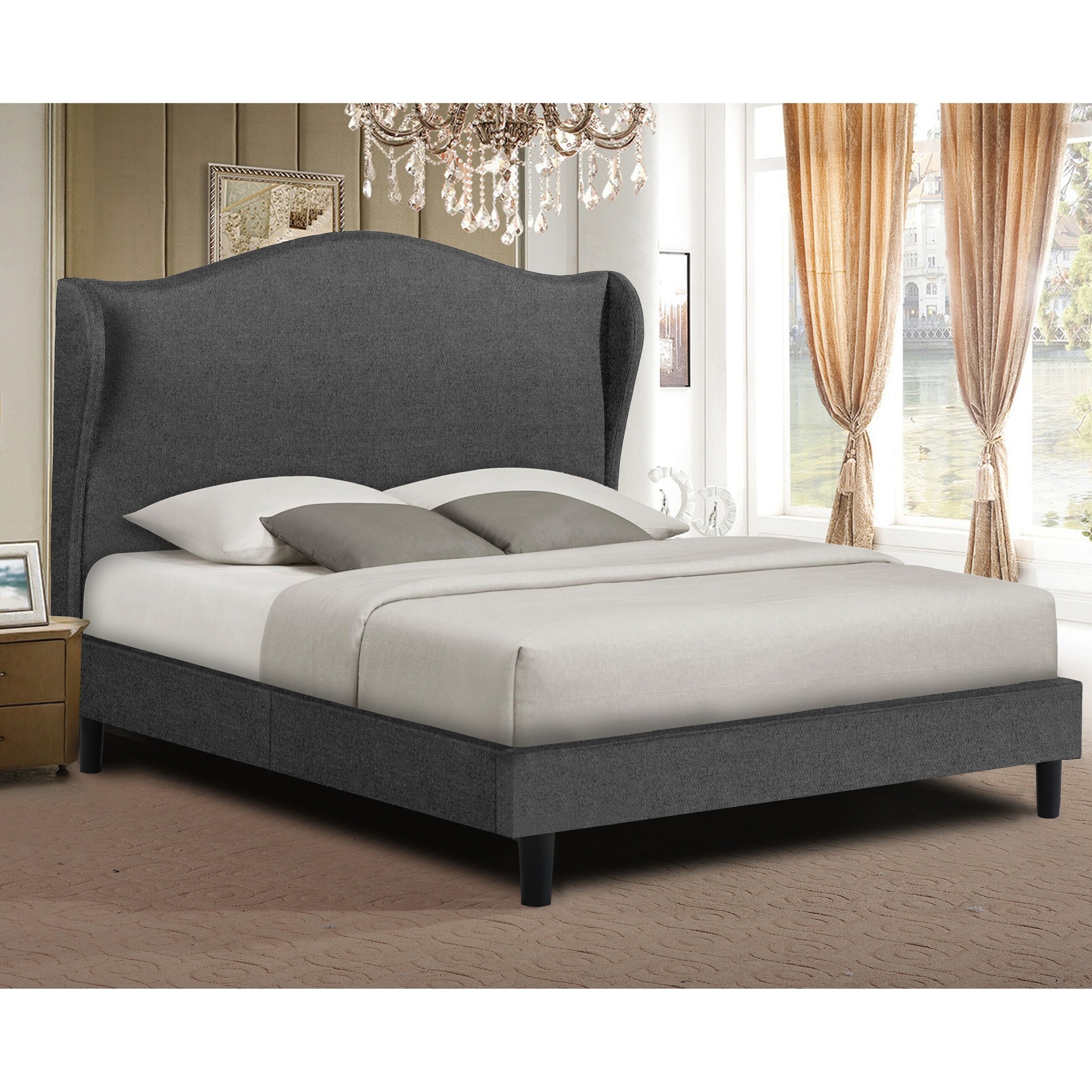 Shop Allen Dark Grey Upholstered Platform Bed With Wings Queen