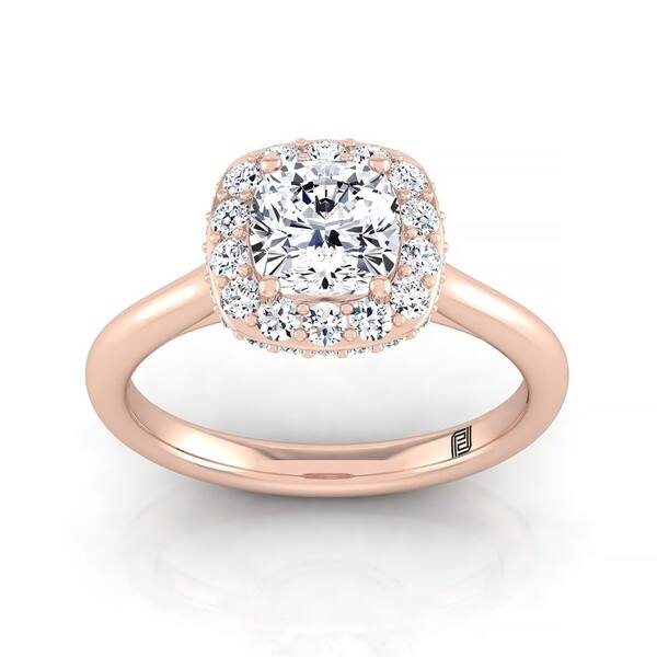 Shop Cushion Cut Diamond Halo Engagement Ring In 14k Rose Gold 3