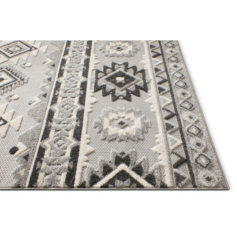 Well Woven Modern Geometric Southwestern Indoor Outdoor Area Rug High-Low Pile Carpet - 7'10" x 9'10"