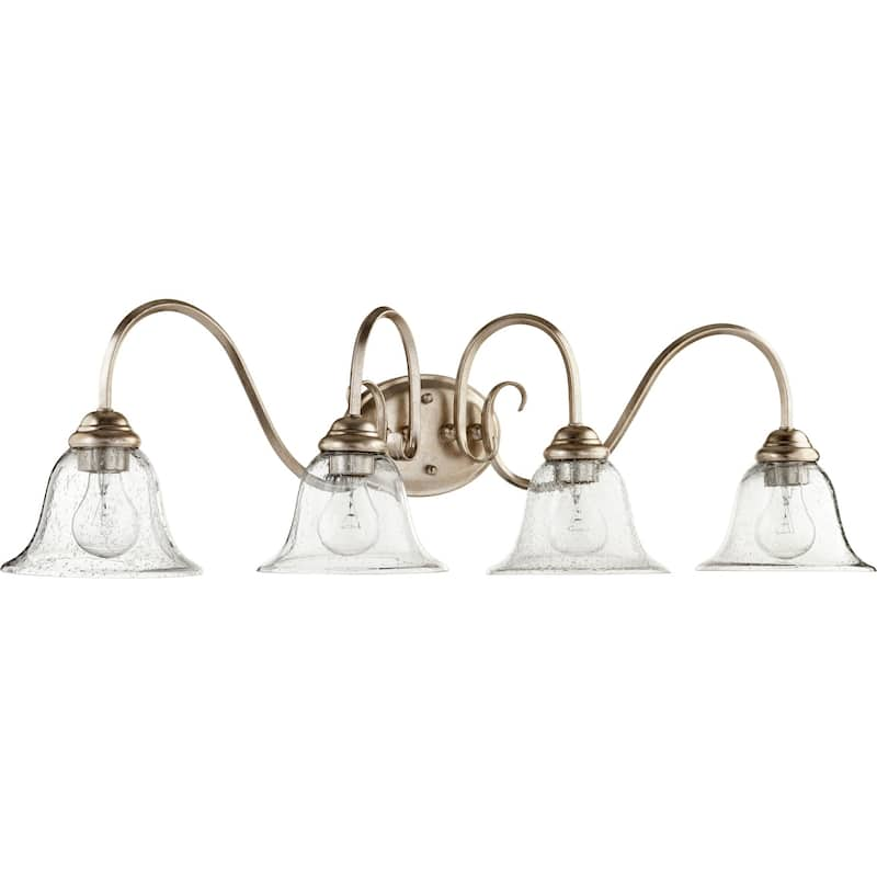 Spencer Aged Silver Leaf and Clear Seeded 4-light Vanity Lighting