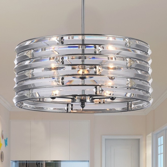 Warehouse of Tiffany Damian Chrome 3-Light Chandelier with Crystal Shade