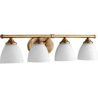 Brooks Aged Brass and Satin Opal 4-light Vanity Lighting