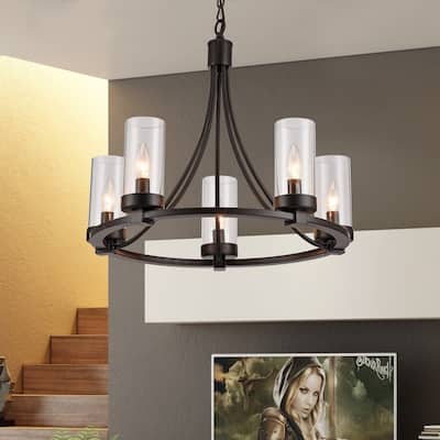 Newton Black 5-Light Pendant with Glass Shade