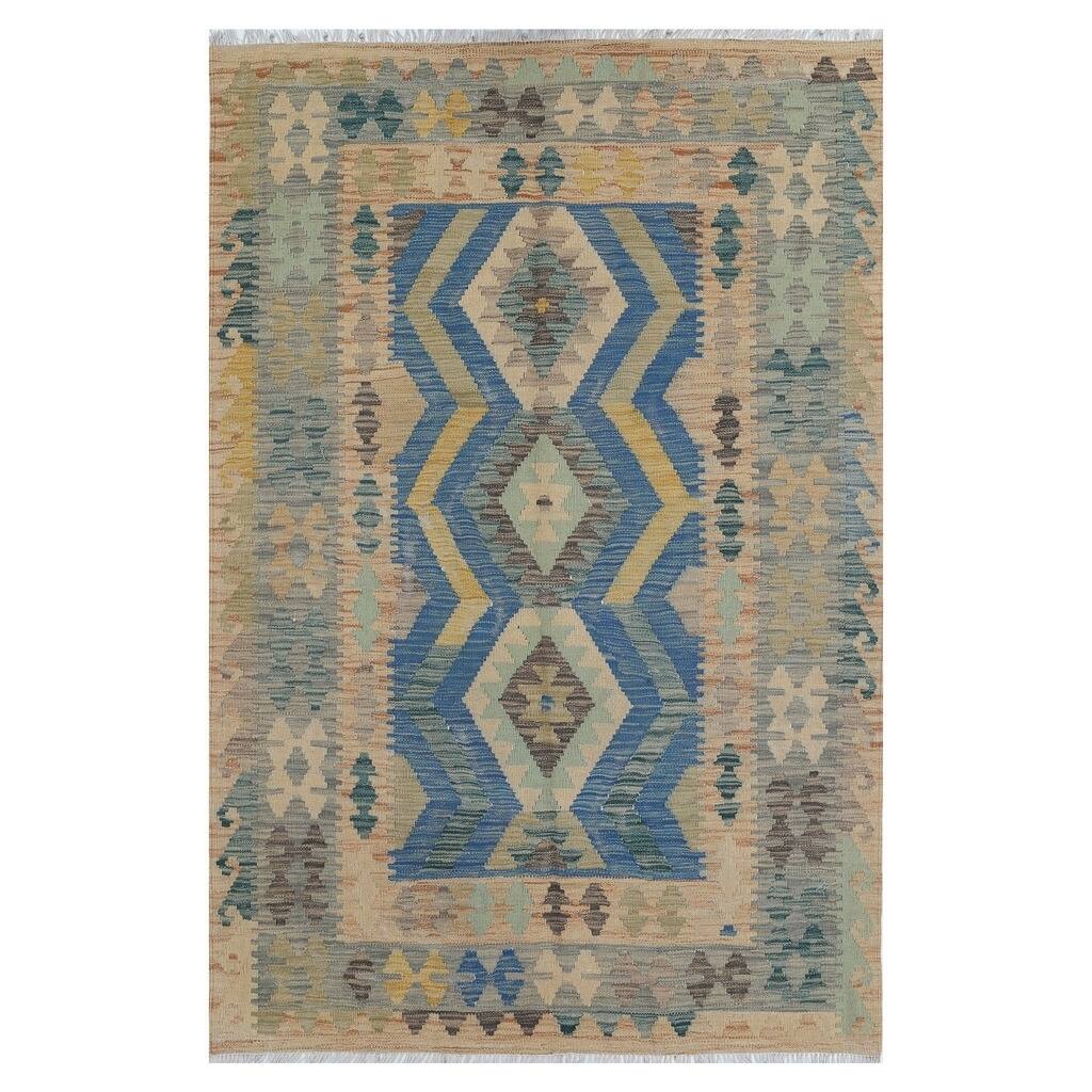 Handmade One-of-a-Kind Wool Kilim (Afghanistan) - 4' x 5'10