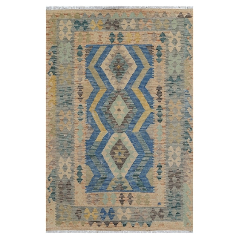 Handmade One-of-a-Kind Wool Kilim (Afghanistan) - 4' x 5'10