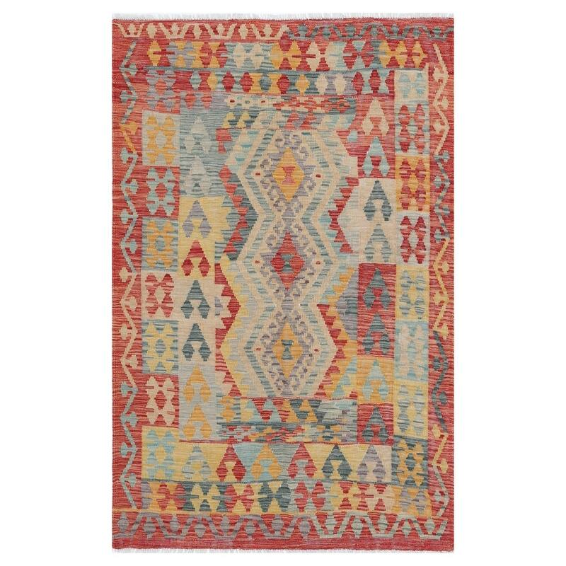 Handmade One-of-a-Kind Wool Kilim (Afghanistan) - 4'2 x 6'3
