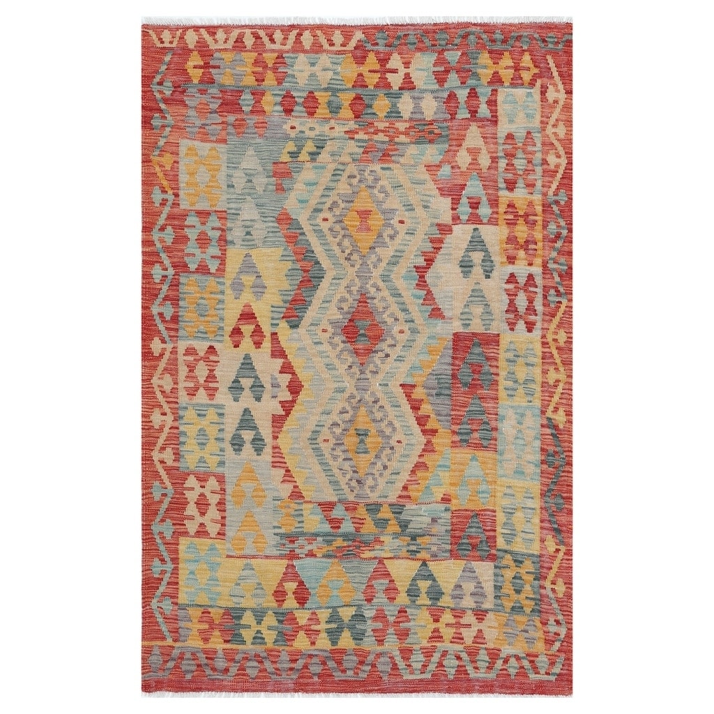 Handmade One-of-a-Kind Wool Kilim (Afghanistan) - 4'2 x 6'3