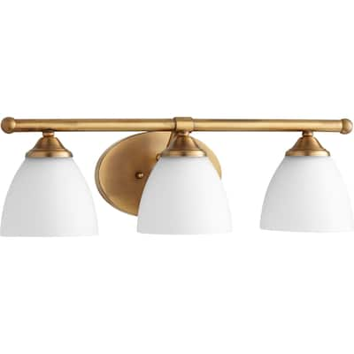 Brooks Aged Brass and Satin Opal 3-light Vanity Lighting