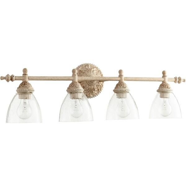 slide 1 of 1, Persian White and Clear Seeded 4-light Vanity Lighting
