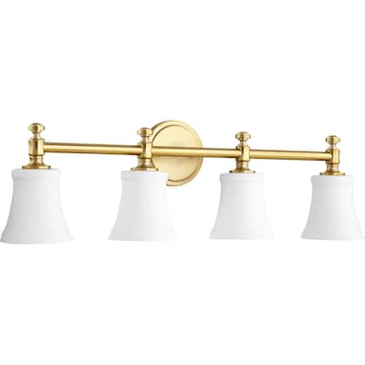 Rossington Aged Brass and Satin Opal 4-light Vanity Lighting