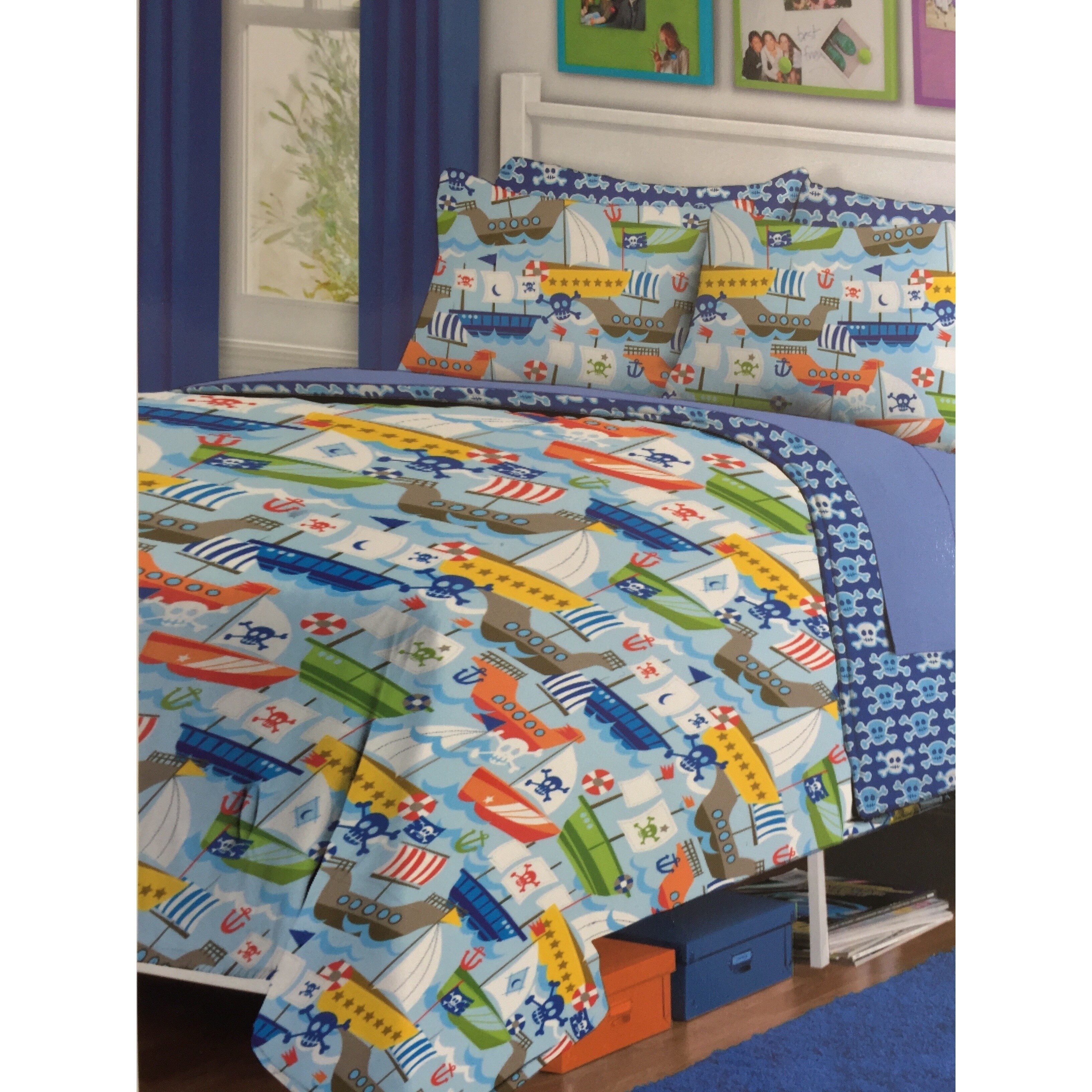 Shop Reversible Comforter And Sham Set Twin Size Pirate Collection Multi Color Overstock 22086679