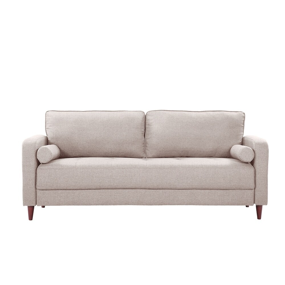 Mid Century Linen Sofa With 2 Bolster Pillows Mid Century Linen Sofa With 2 Bolster Pillows