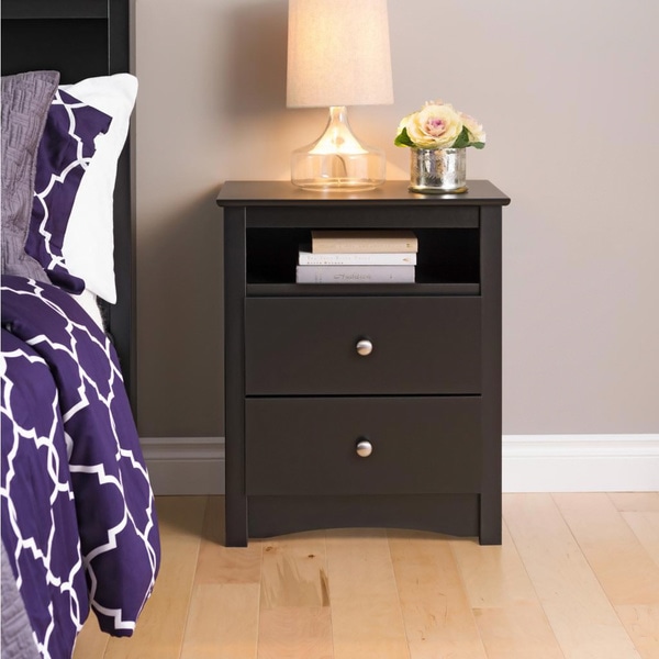 Broadway Black 2 drawer & Open Cubbie Nightstand Prepac Nightstands