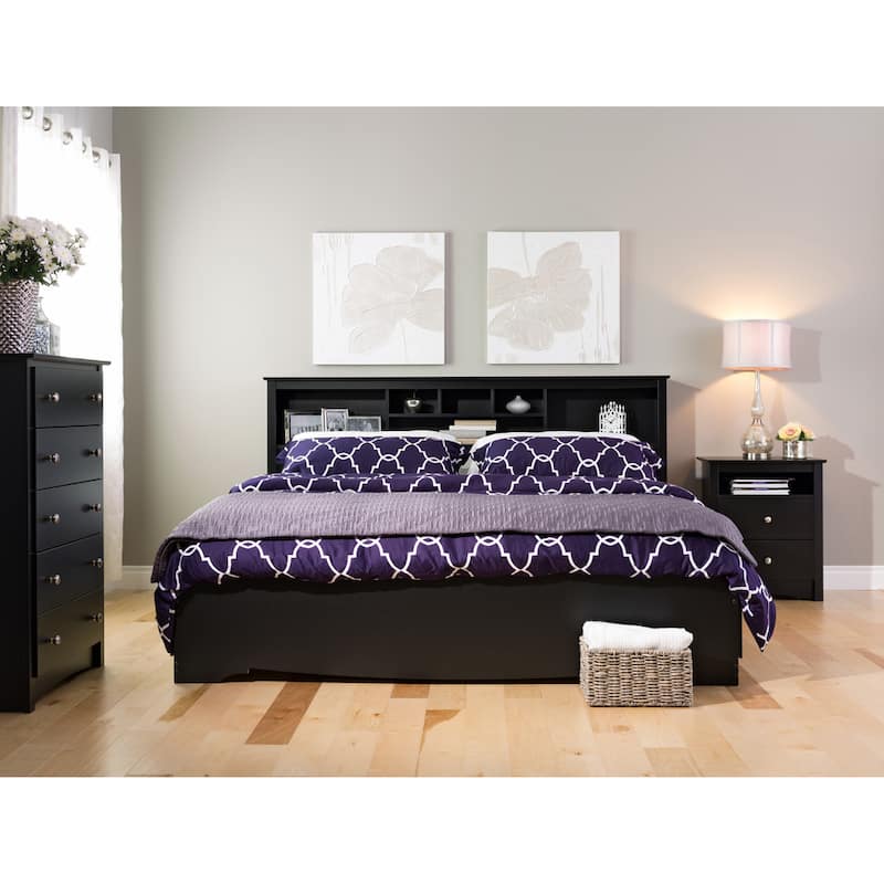 Broadway Black 2-drawer and Open Cubby Nightstand