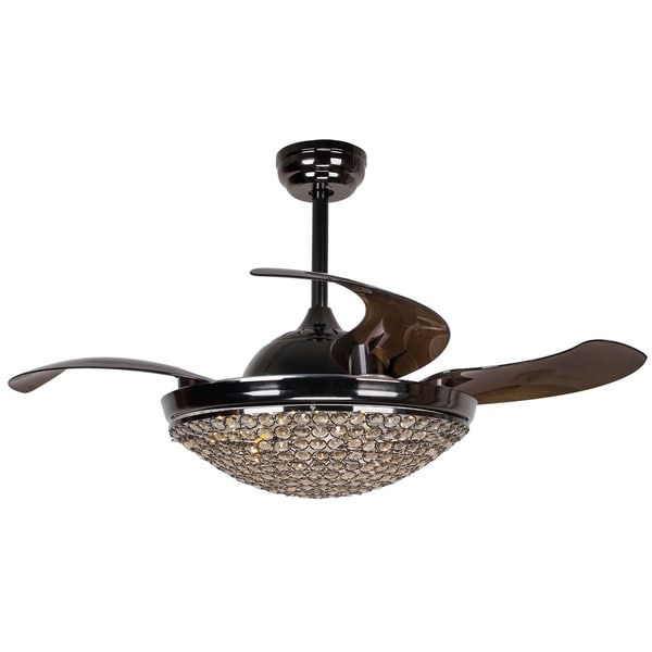 Restracable 4 Blades Led Dimmable Crystal Ceiling Fan With Restracable 4 Blades Led Dimmable Crystal Ceiling Fan With Remote