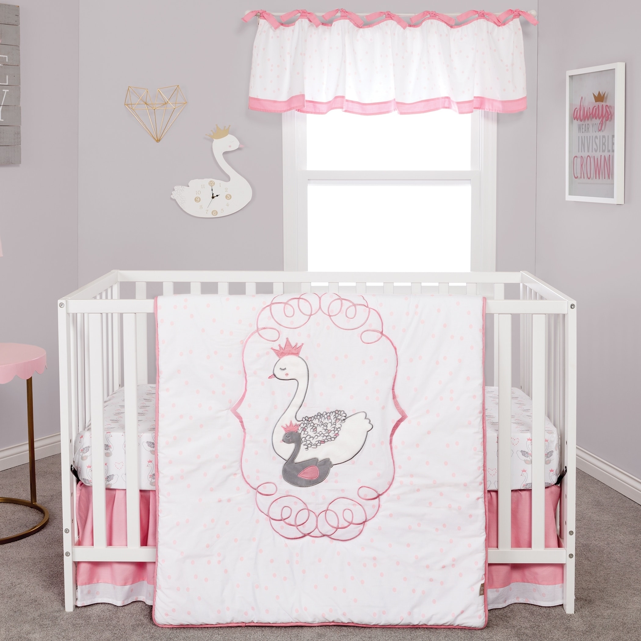 Shop Swans 3 Piece Crib Bedding Set Overstock 22092924