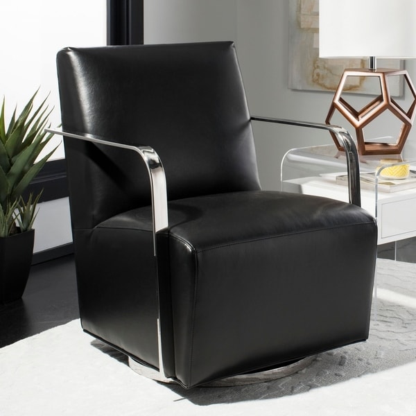 Safavieh Couture Lionel Black Bonded Leather Commercial Grade Swivel Arm Chair - On Sale