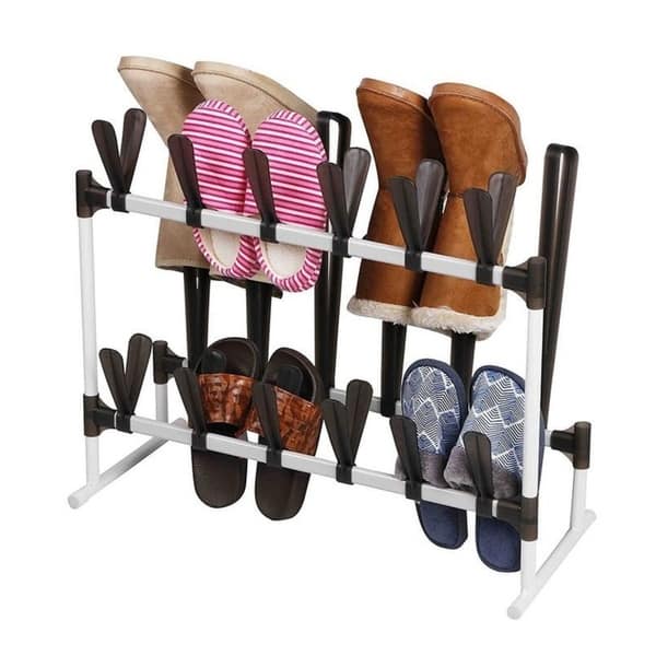 Home Basics 12 Pair Non-Woven Multi-Purpose Stackable Free-Standing Shoe  Rack, Grey, STORAGE ORGANIZATION