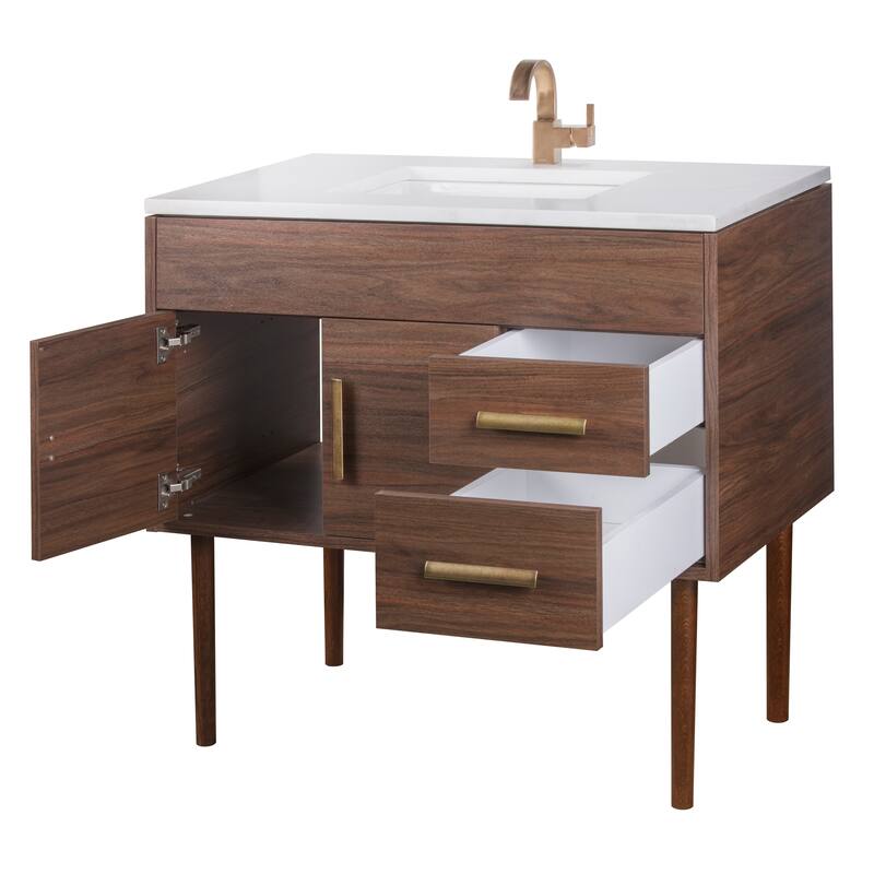 Garland Collection 36" Single Bathroom Vanity with Ceramic Sink and Quartz Top