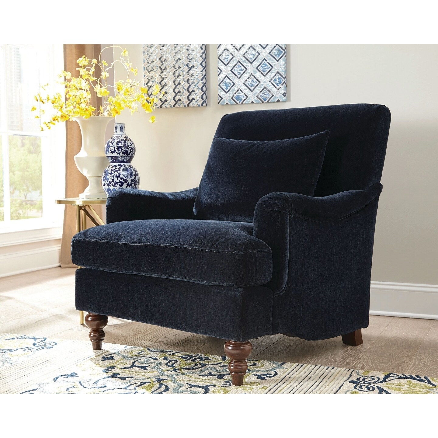 Traditional Midnight Blue Accent Chair - 33.50" x 37.50" x 37"