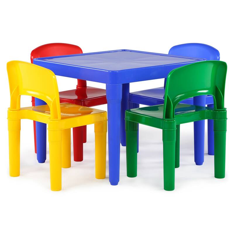 Humble Crew Kids Plastic Table and 4 Chairs Set, Vibrant Colors - Blue