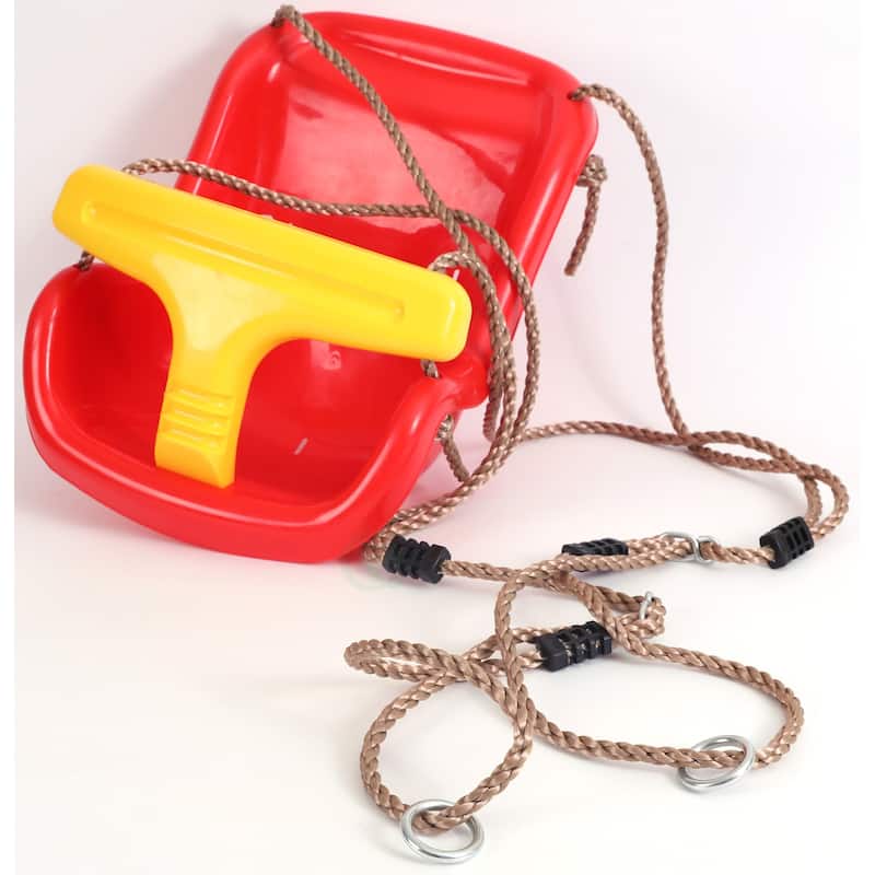 Red Plastic Baby and Toddler Swing Seat with Hanging Ropes