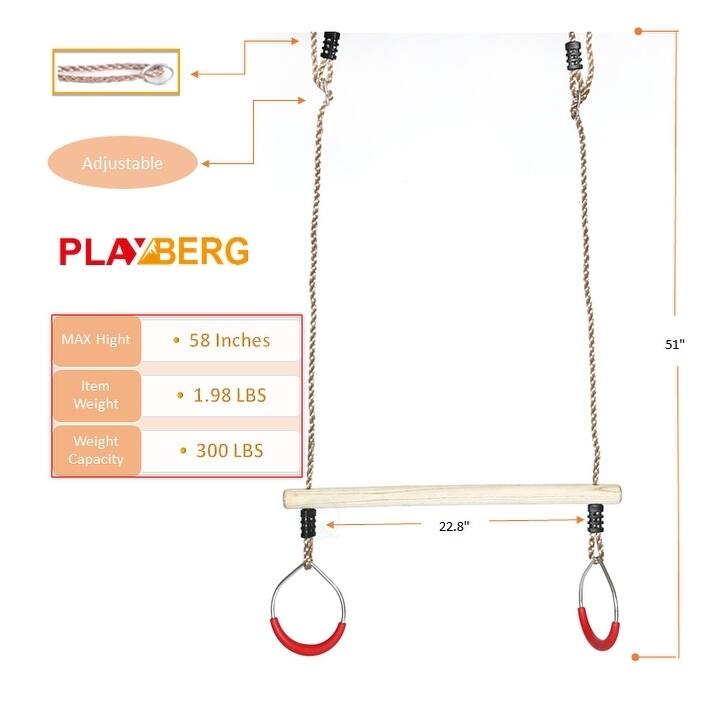 Kids Trapeze Swing Bar with Rings with Hanging Ropes