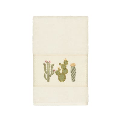Authentic Hotel and Spa Turkish Cotton Cactus Embroidered Cream Hand Towel