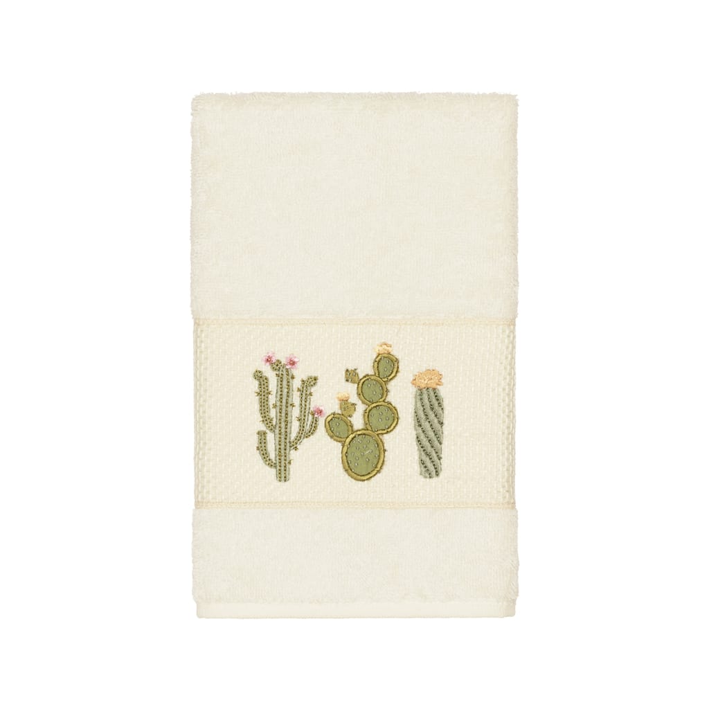 Authentic Hotel and Spa Turkish Cotton Cactus Embroidered Cream Hand Towel