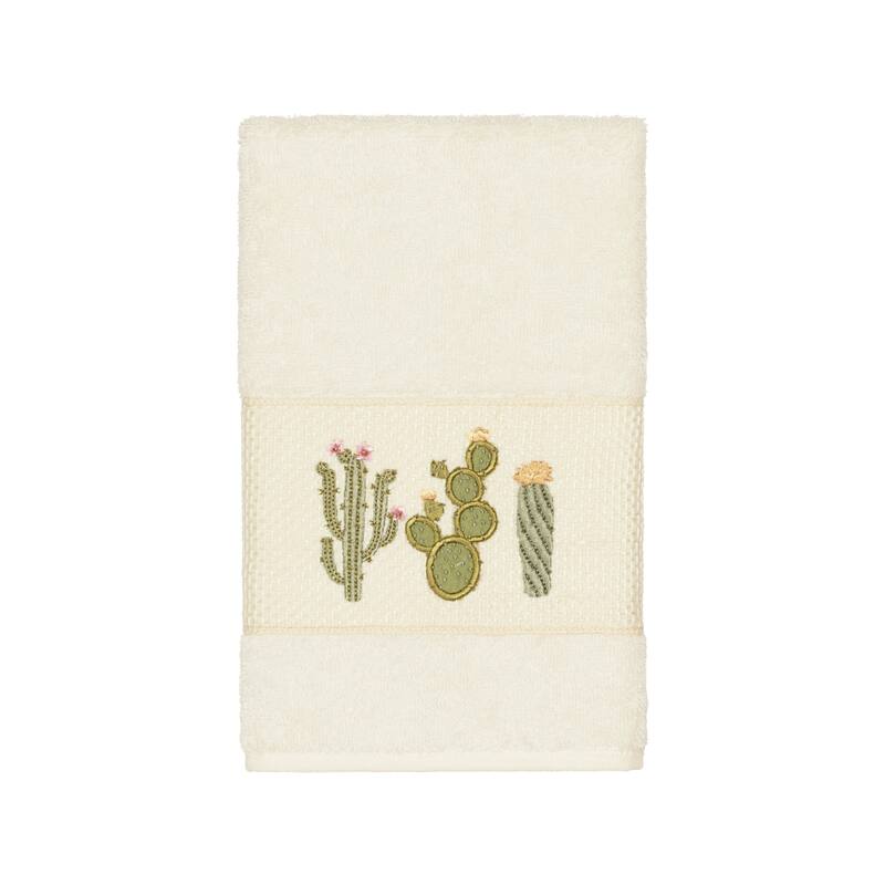 Authentic Hotel and Spa Turkish Cotton Cactus Embroidered Cream Hand Towel