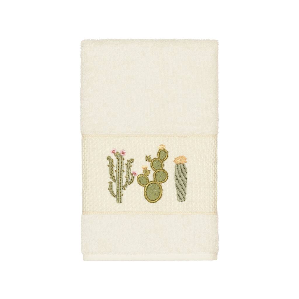 Authentic Hotel and Spa Turkish Cotton Cactus Embroidered Cream Hand Towel