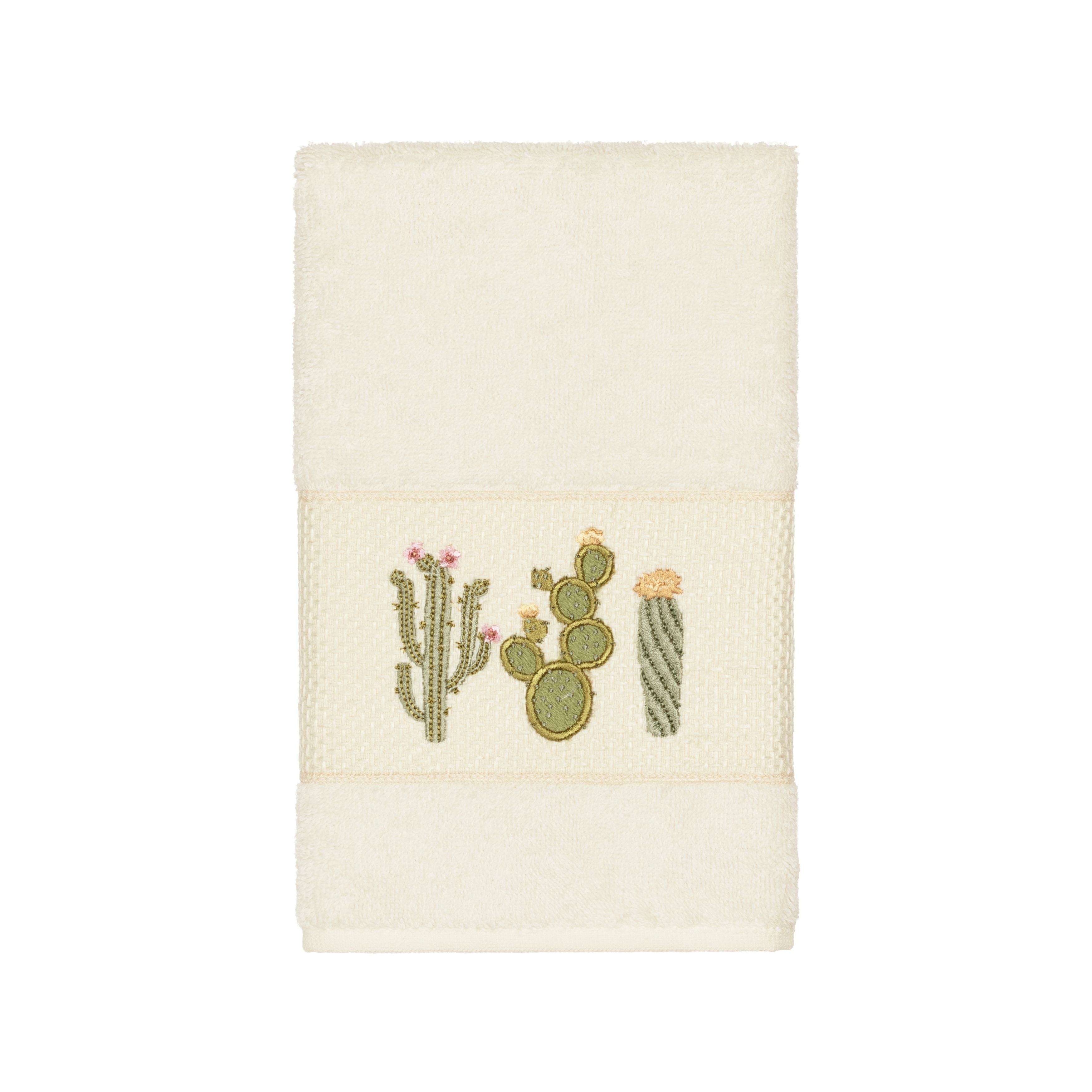 Authentic Hotel and Spa Turkish Cotton Cactus Embroidered Cream Hand Towel