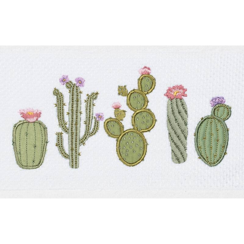 Authentic Hotel and Spa Turkish Cotton Cactus Embroidered White 3-piece Towel Set