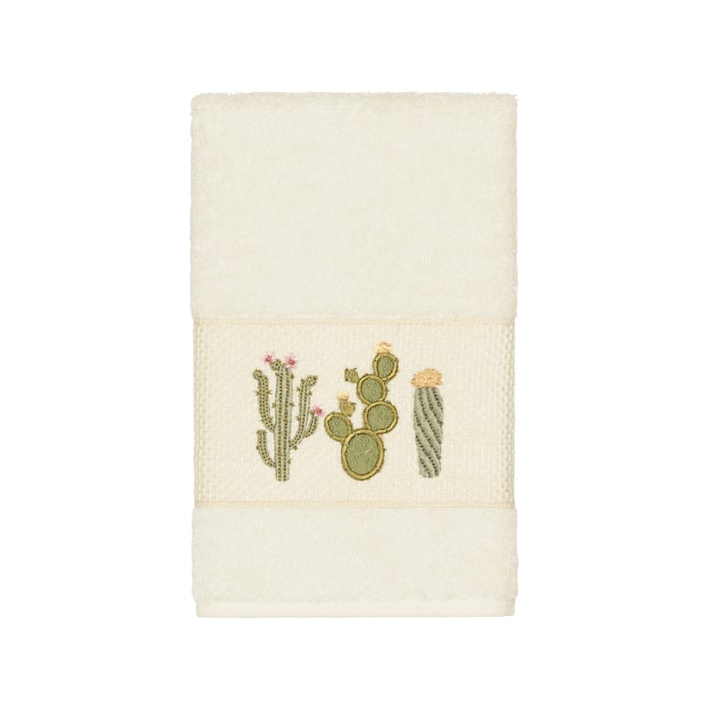Authentic Hotel and Spa Turkish Cotton Cactus Embroidered Cream 3-piece Towel Set
