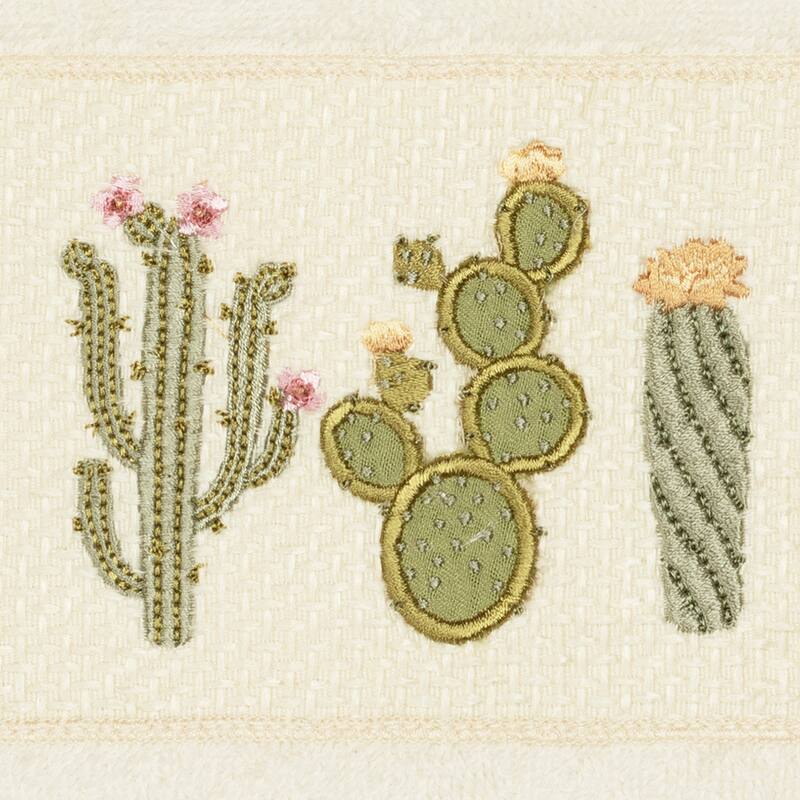 Authentic Hotel and Spa Turkish Cotton Cactus Embroidered Cream 3-piece Towel Set