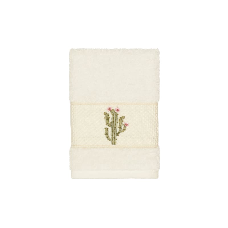 Authentic Hotel and Spa Turkish Cotton Cactus Embroidered Cream 3-piece Towel Set
