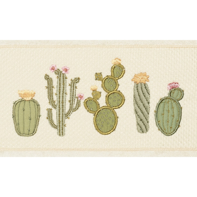 Authentic Hotel and Spa Turkish Cotton Cactus Embroidered Cream 3-piece Towel Set