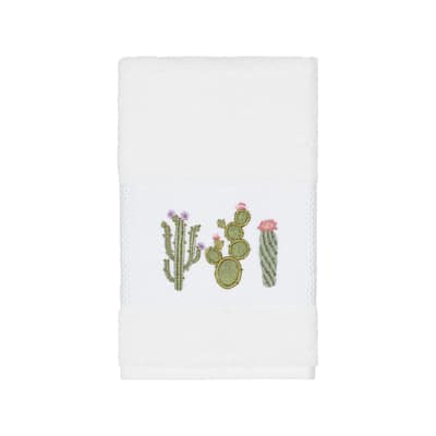Authentic Hotel and Spa Turkish Cotton Cactus Embroidered White Hand Towel