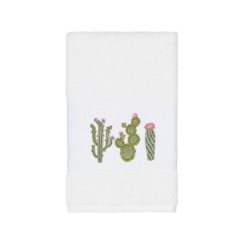 Authentic Hotel and Spa Turkish Cotton Cactus Embroidered White Hand Towel