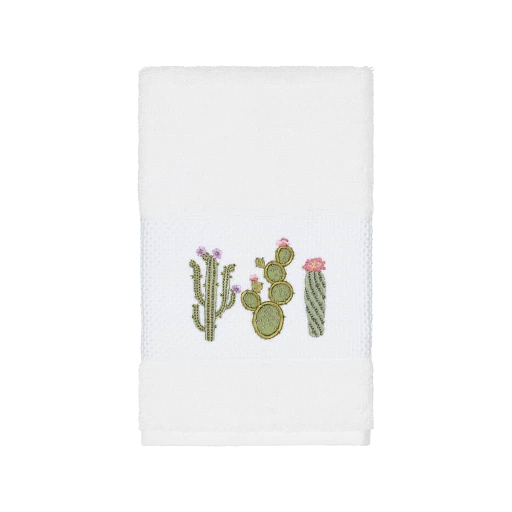 Authentic Hotel and Spa Turkish Cotton Cactus Embroidered White Hand Towel