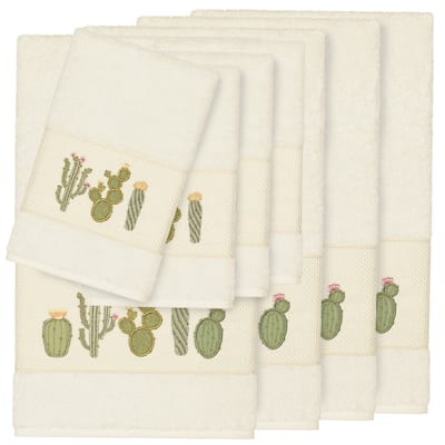 Authentic Hotel and Spa Turkish Cotton Cactus Embroidered Cream 8-piece Towel Set