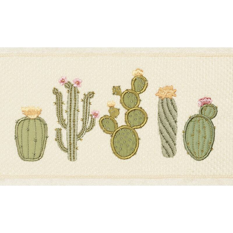 Authentic Hotel and Spa Turkish Cotton Cactus Embroidered Cream Bath Towel