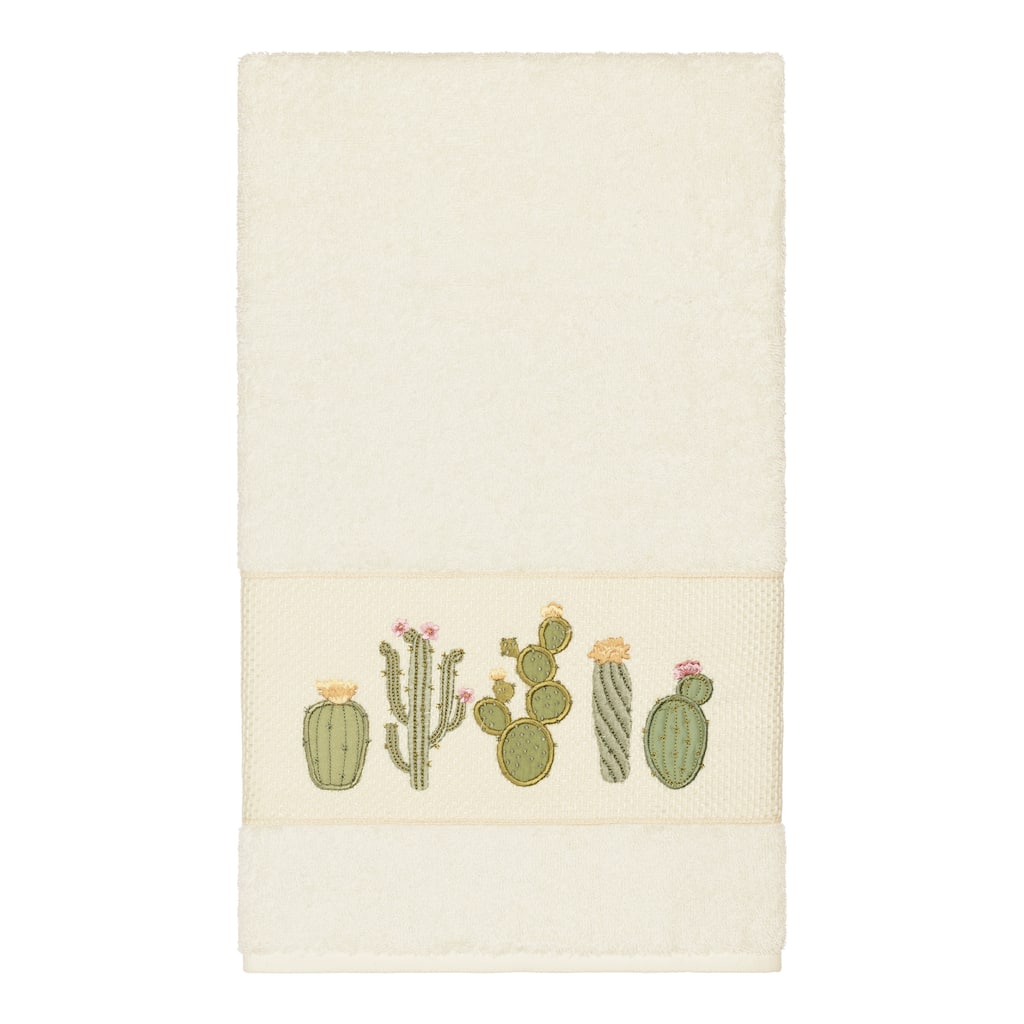 Authentic Hotel and Spa Turkish Cotton Cactus Embroidered Cream Bath Towel