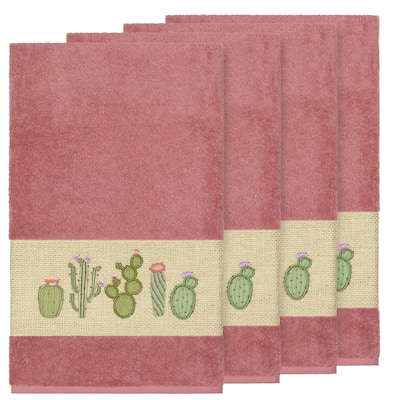 Authentic Hotel and Spa Turkish Cotton Cactus Embroidered Tea Rose 4-piece Bath Towel Set