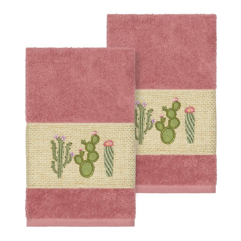 Authentic Hotel and Spa Turkish Cotton Cactus Embroidered Tea Rose 2-piece Towel Hand Set - Rose