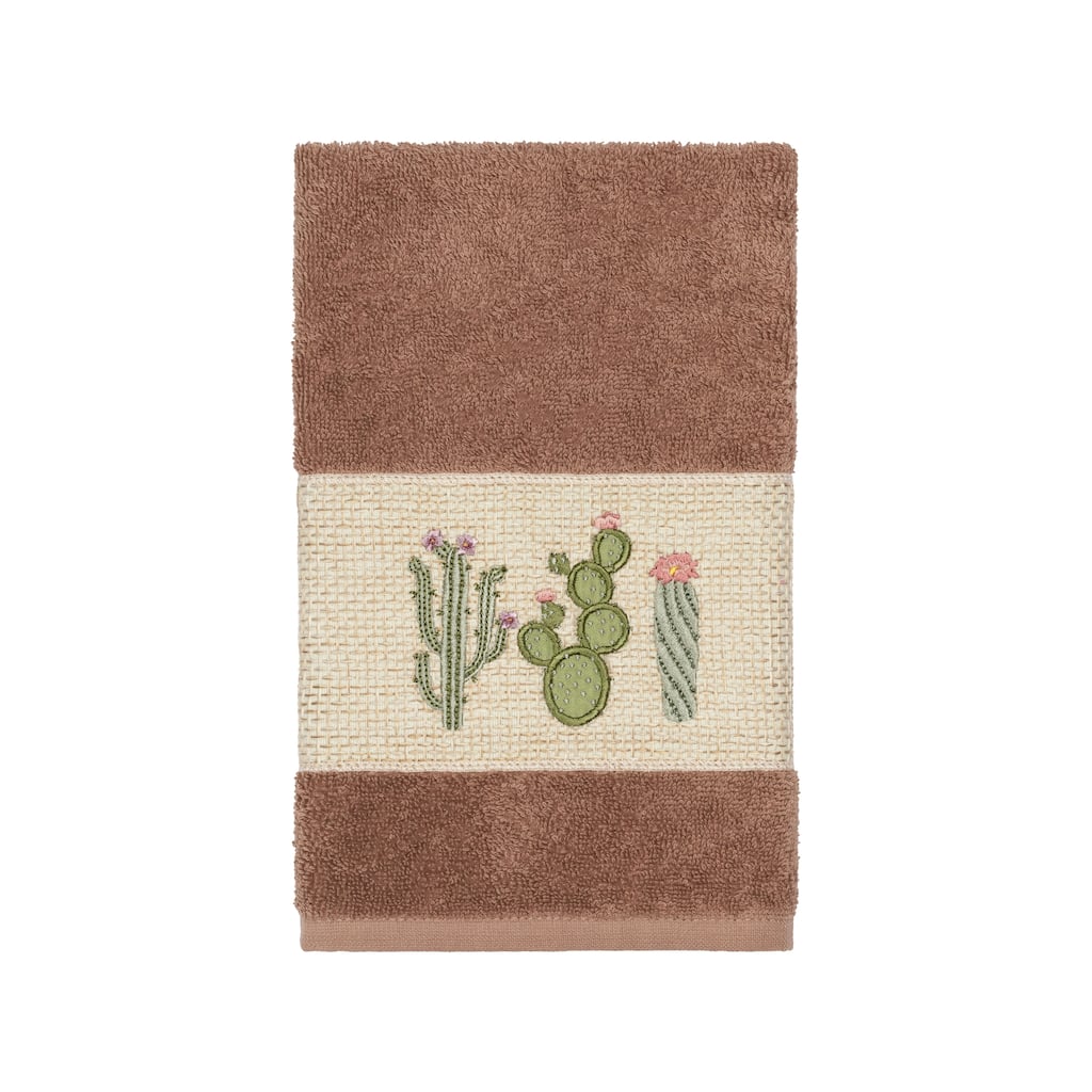 Authentic Hotel and Spa Turkish Cotton Cactus Embroidered Latte Brown Hand Towel