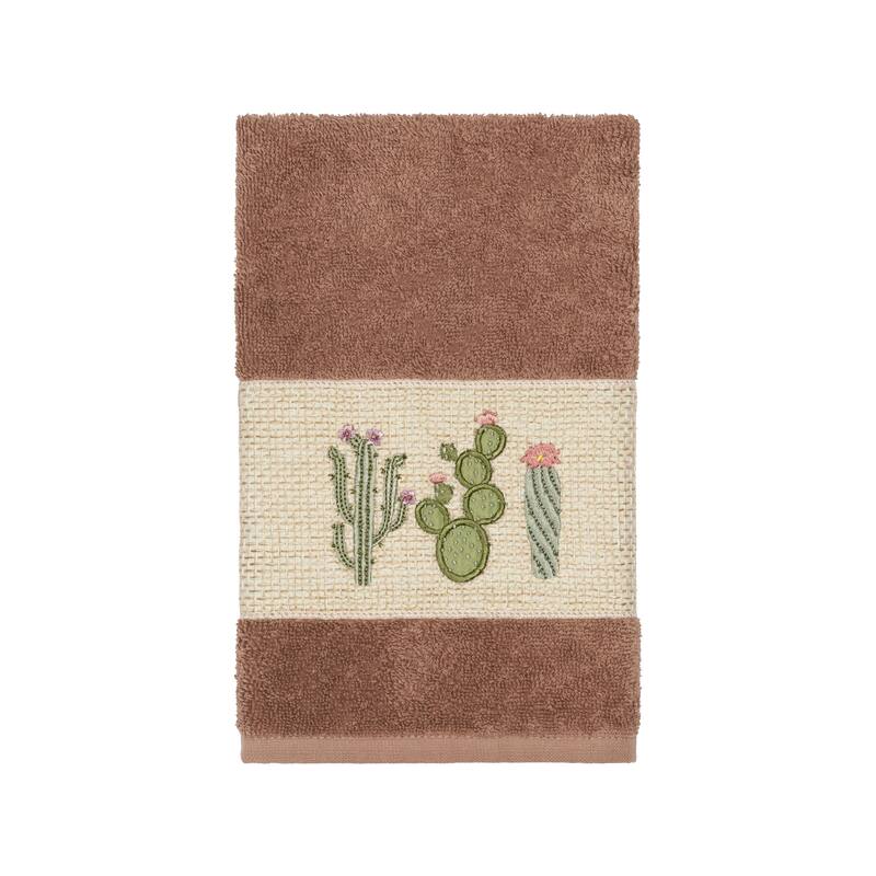 Authentic Hotel and Spa Turkish Cotton Cactus Embroidered Latte Brown Hand Towel