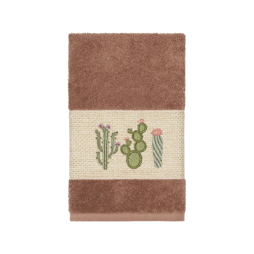 Authentic Hotel and Spa Turkish Cotton Cactus Embroidered Latte Brown Hand Towel