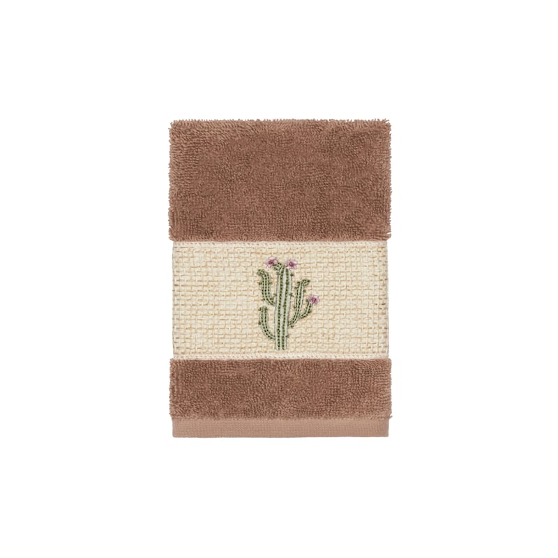 Authentic Hotel and Spa Turkish Cotton Cactus Embroidered Latte Brown 3-piece Towel Set